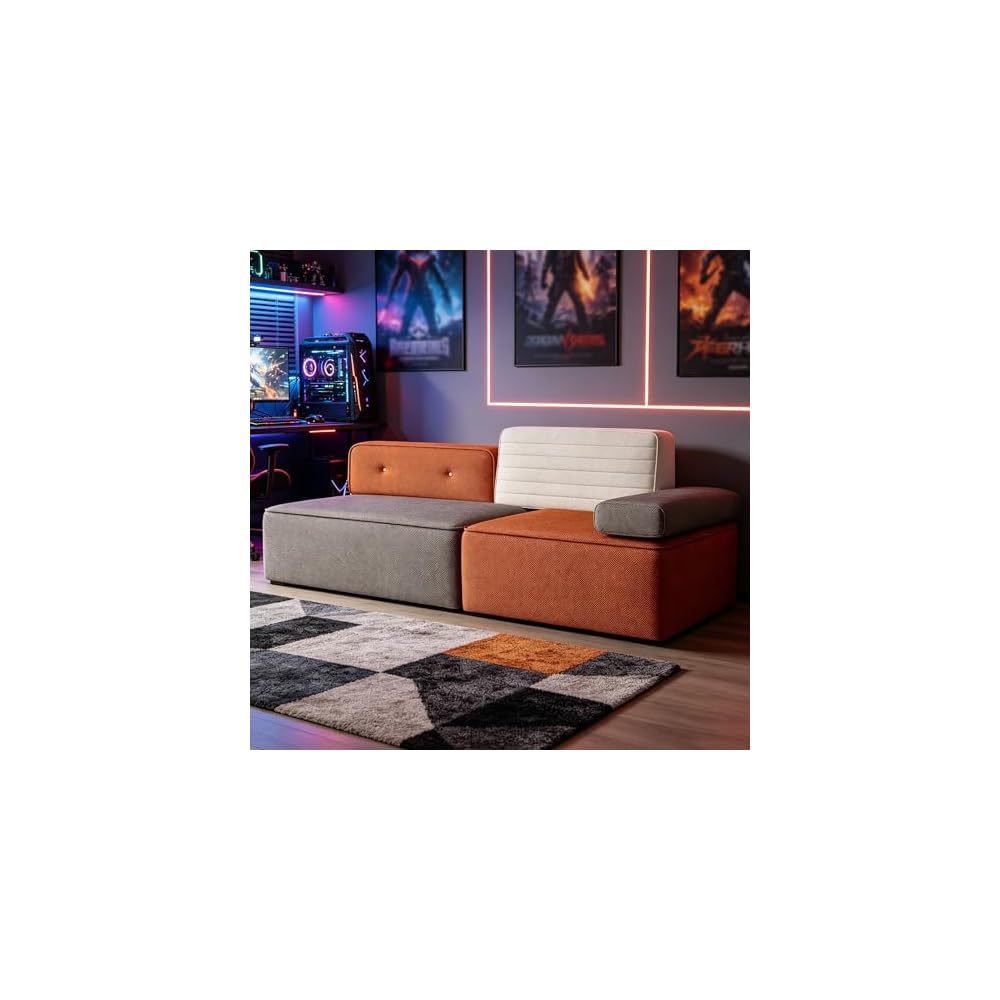 80" Modular 3-Tone Couch, 3-Seater Sofa with Detachable Backrest
