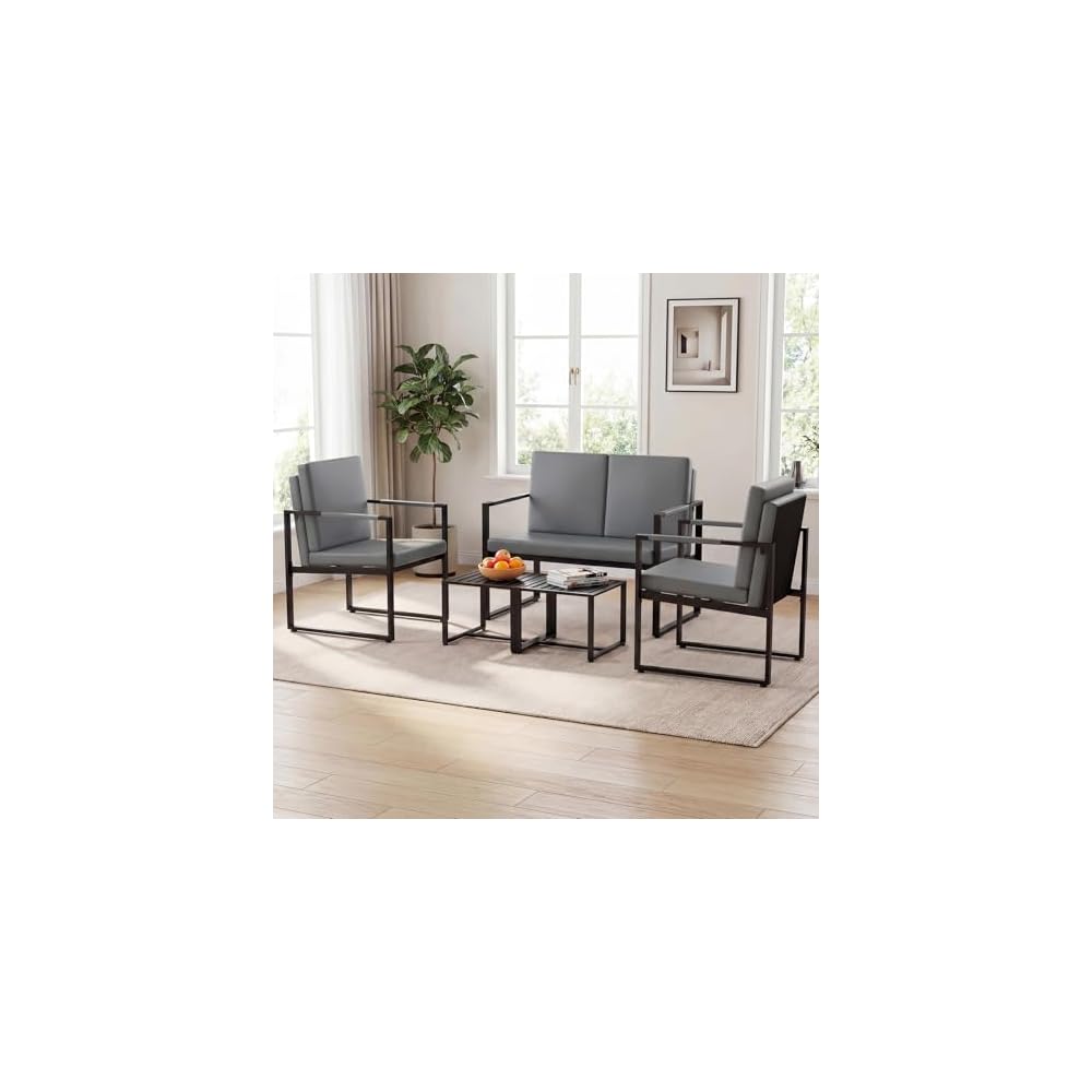 Modern Loveseat Sofa, 2-Seater Sofa with Solid Metal Frame & Removable Back Cushions, Spacious Seat & Supportive Armrests, Indoor Couch for Living Room, Bedroom, Office (Gray)