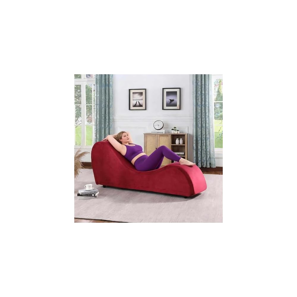 Red Ergonomic Chaise Lounge with Removable Washable Velvet Red Cover for Relaxation, Exercise, 500Lbs Support Sofa Couch for Indoor Living Room, Bedroom, 500Lbs Support