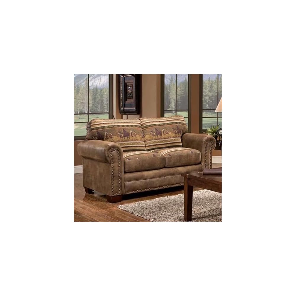 Microfiber Wild Horses Loveseat in Brown
