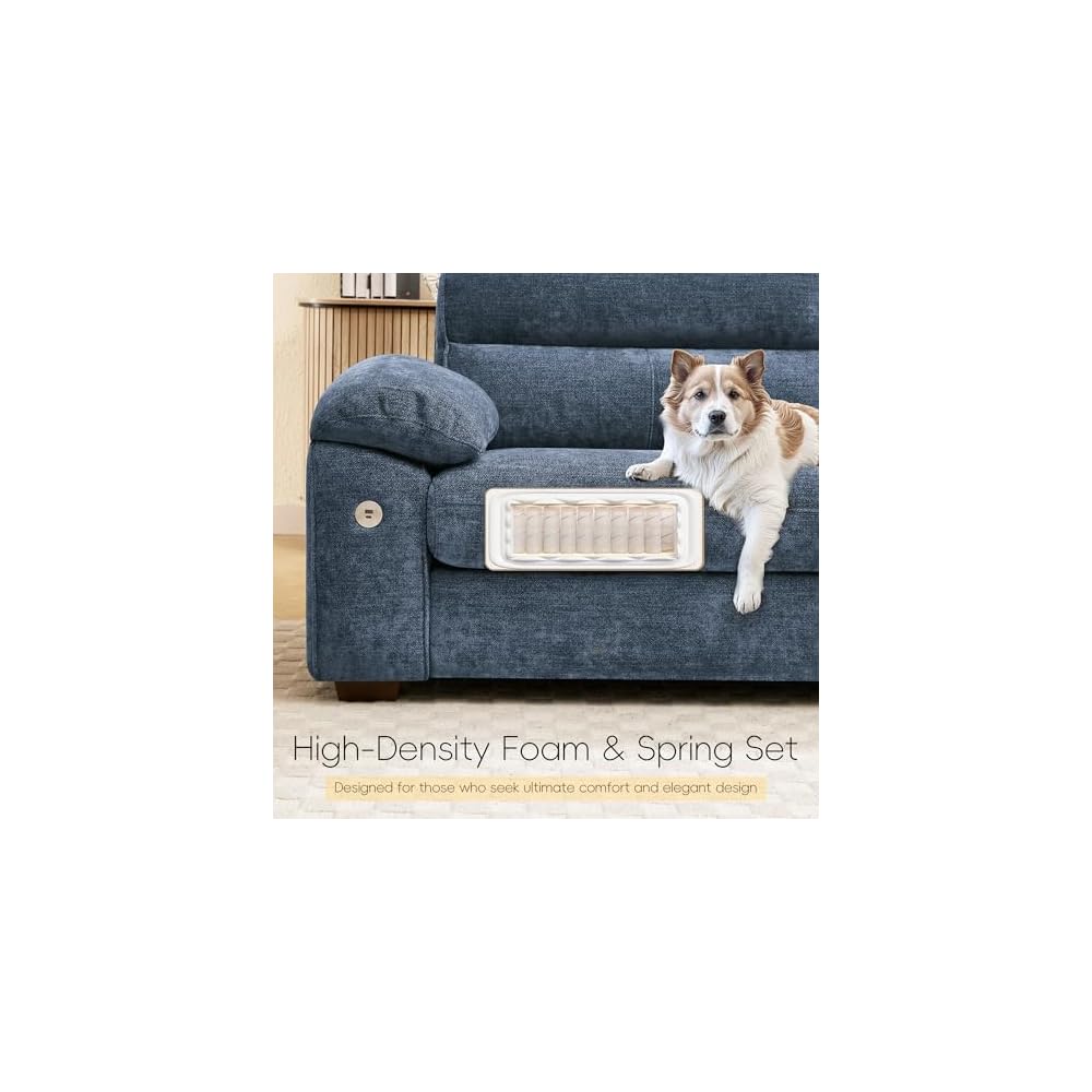 90" Modern Sofa for Living Room, Deep Seat Chenille Couch with Fast Charging Port & Removable Washable Cushions, Pillow-Armrest Loveseat for Small Space/Apartment, Sturdy Frame, Blue
