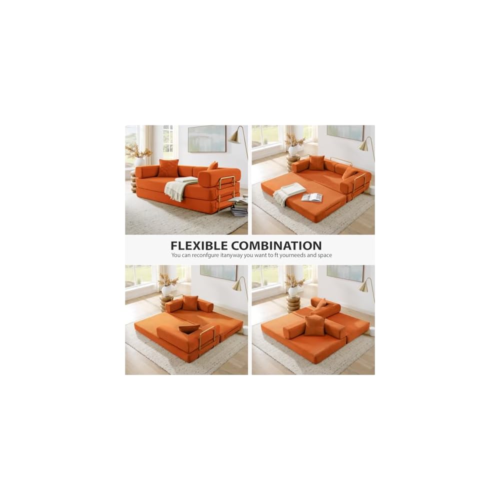 78'' Futon Sleeper Sofa Bed, Boneless Couch for Living Room, Orange