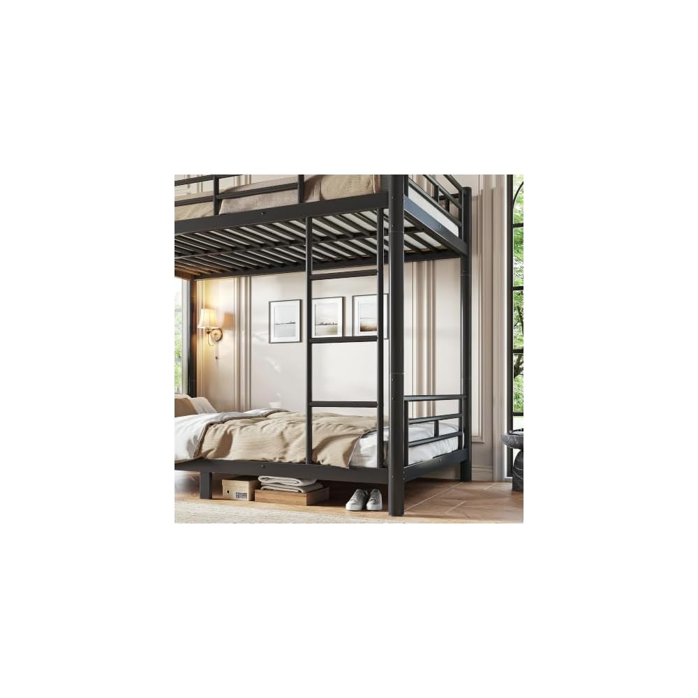 Twin XL Bunk Bed with Guardrail and Ladder, Convertible Bunk Bed Black