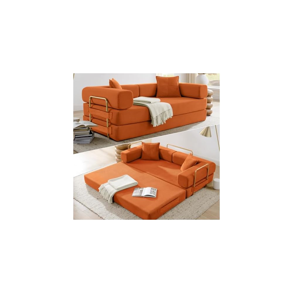 78'' Futon Sleeper Sofa Bed, Boneless Couch for Living Room, Orange