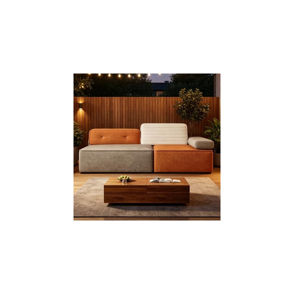 80" Modular 3-Tone Couch, 3-Seater Sofa with Detachable Backrest