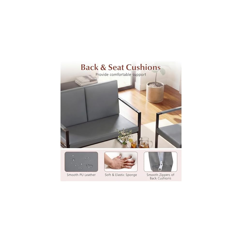 Modern Loveseat Sofa, 2-Seater Sofa with Solid Metal Frame & Removable Back Cushions, Spacious Seat & Supportive Armrests, Indoor Couch for Living Room, Bedroom, Office (Gray)