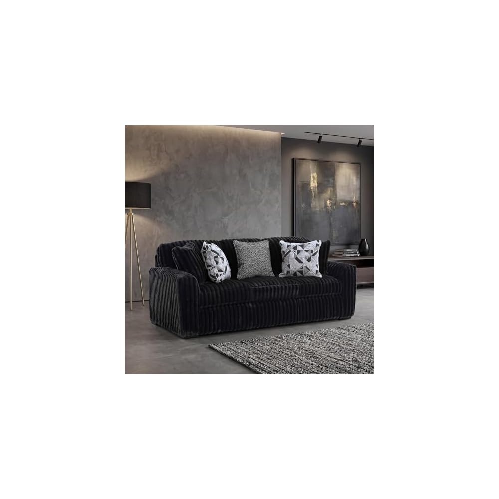 Jumbo Corduroy Living Room Sofa, Black Couch