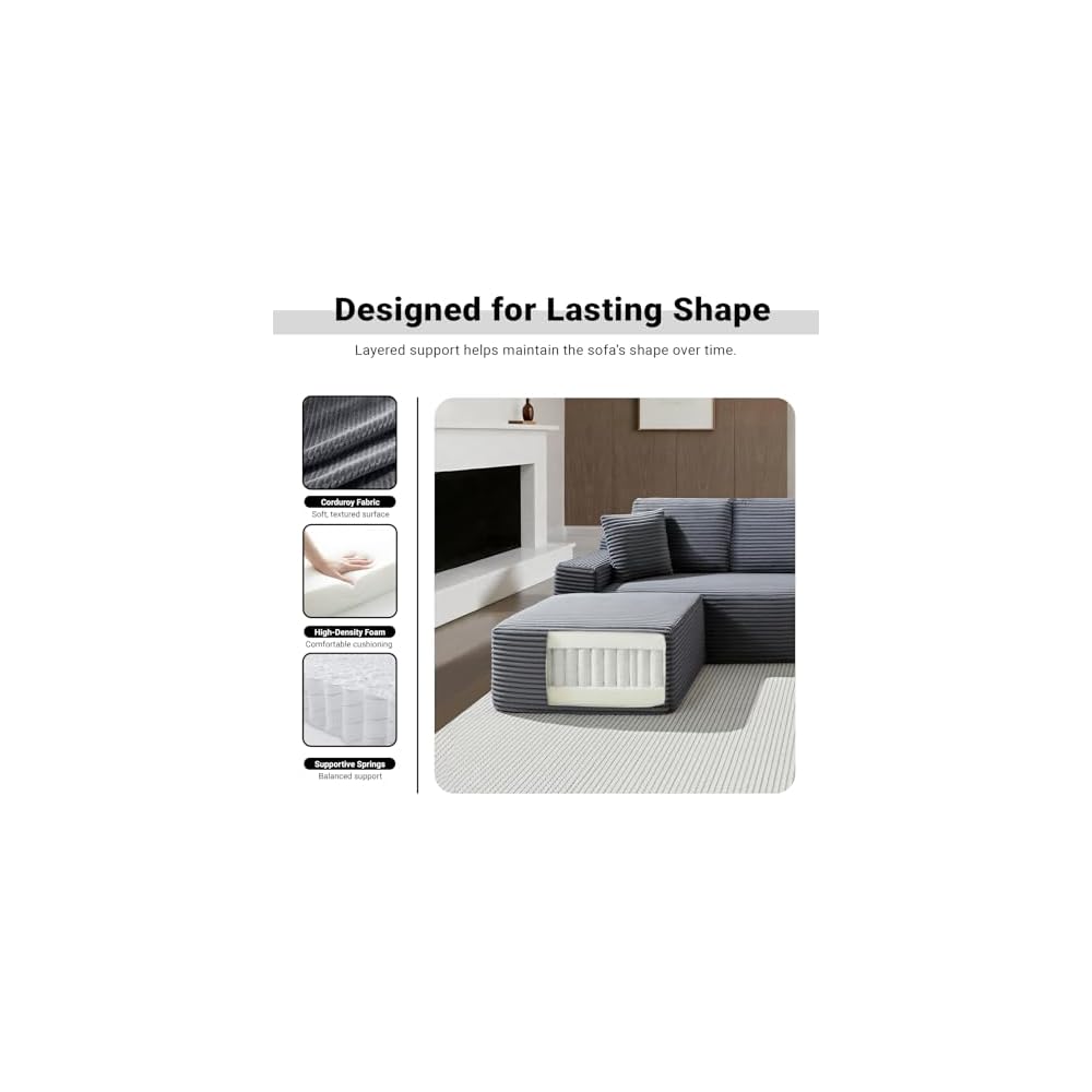 150 Inch Modular Sectional Sofa Couch, Oversized Modern Cloud Couch for Living Room, U Shape Couches with 2 Ottomans, USB Ports and Cup Holders, Corduroy Boneless Sofas, Sofa in a Box, Grey