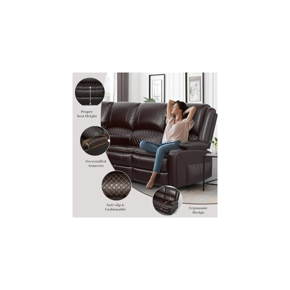 Upgraded 5 Seater Reclining Sofa Set, Modern Living Room Couch (Pu,Brown)