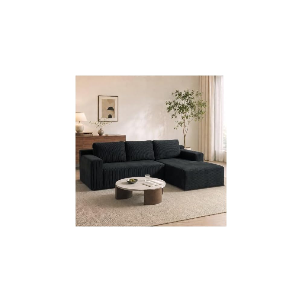 101'' L Shaped Boneless Couch, Modular Sectional Sofa Cloud Couch for Living Room, Washable Cover, Corner Couch for Small Home, Black, Left