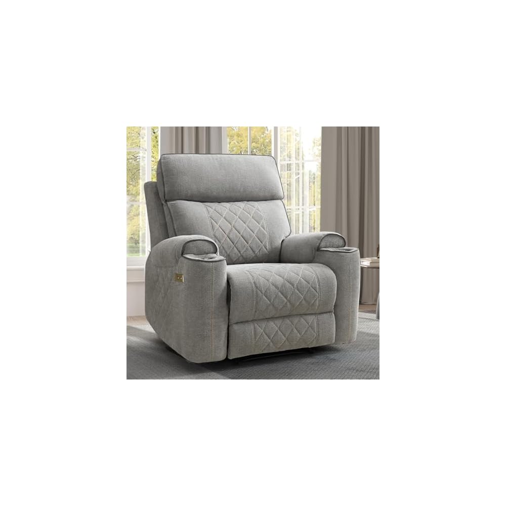 Power Recliner Chair, Electric Fabric Reclining Sofa with Cup Holders, USB Type-C Charging Ports, for Small Living Room, Bedroom and Meeting Room, Grey