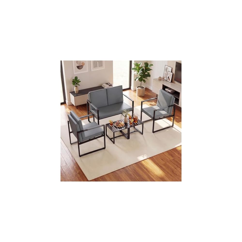 Modern Loveseat Sofa, 2-Seater Sofa with Solid Metal Frame & Removable Back Cushions, Spacious Seat & Supportive Armrests, Indoor Couch for Living Room, Bedroom, Office (Gray)