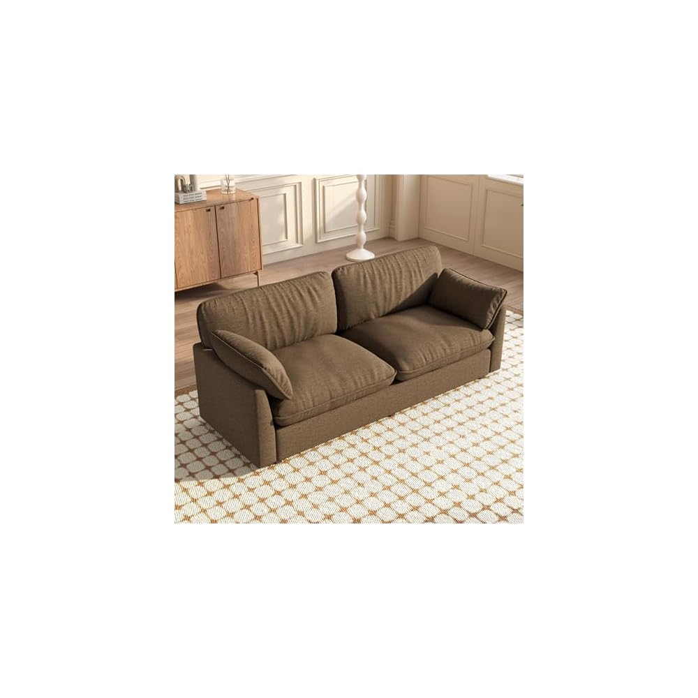 Oversized Couch Loveseat Sofa with 2 Pillows, Modern 2 Seat Cloud Sofas with Extra Wide and Deep Cushions, 2 Seater Sofa Couch for Living Room, Office, Brown, 82.67" L