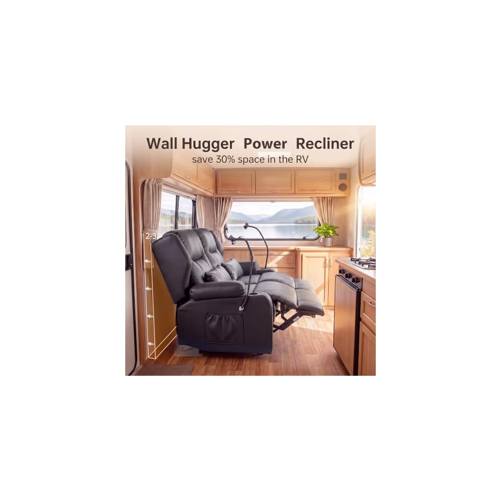 Loveseat Recliner with Massage and Heat,Built-in Bluetooth Audio & Cup Holders,Manual Wall Hugger Reclining Sofa Ideal for Small Spaces, RVs, Home Theater or Living Room，Black