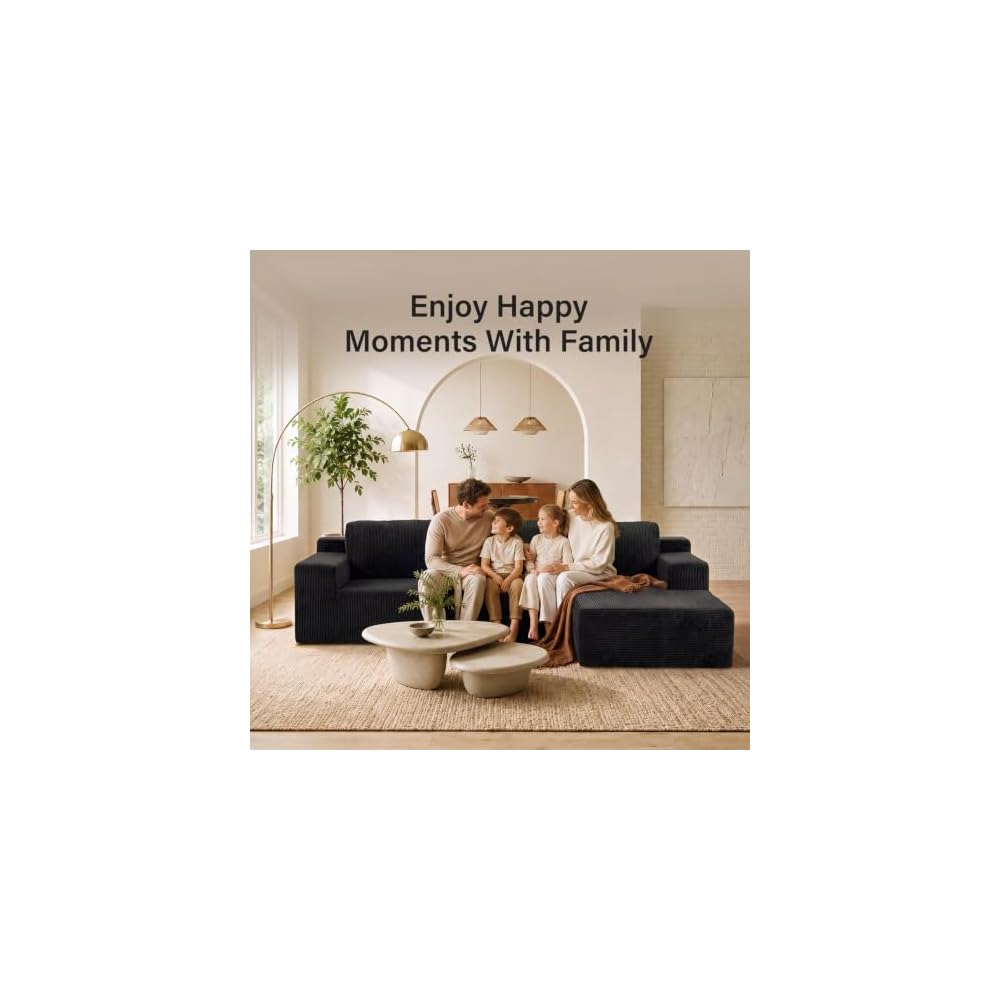 101'' L Shaped Boneless Couch, Modular Sectional Sofa Cloud Couch for Living Room, Washable Cover, Corner Couch for Small Home, Black, Left