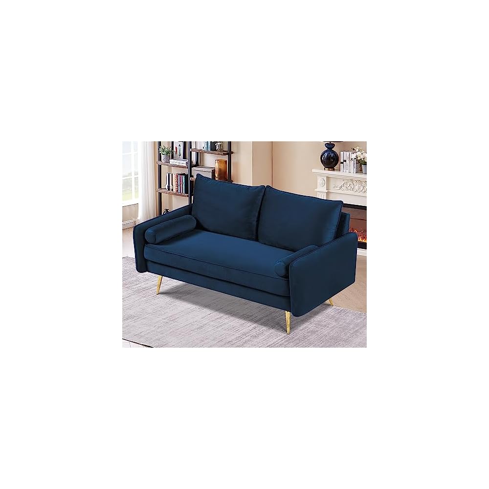 Kent Modern Loveseat, European Style Velvet Living Room Furniture with Tapered Legs, Vintage Flair, and Sleek Design, Love Seat, Dark Blue