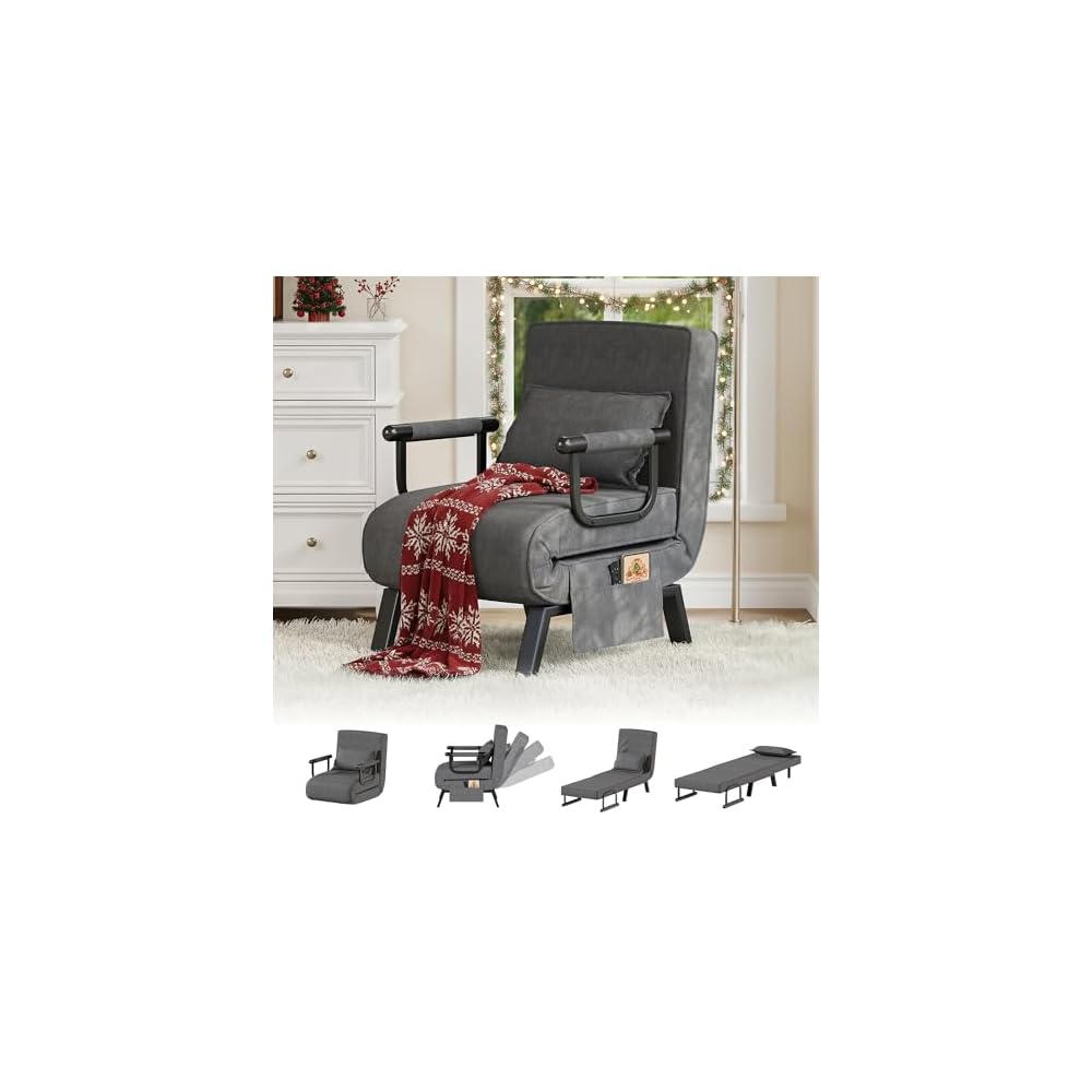 Sleep Chair, Folding Sleeper Chairs for Adults (Dark Grey)