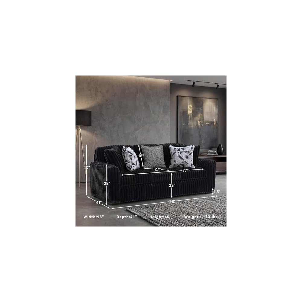 Jumbo Corduroy Living Room Sofa, Black Couch