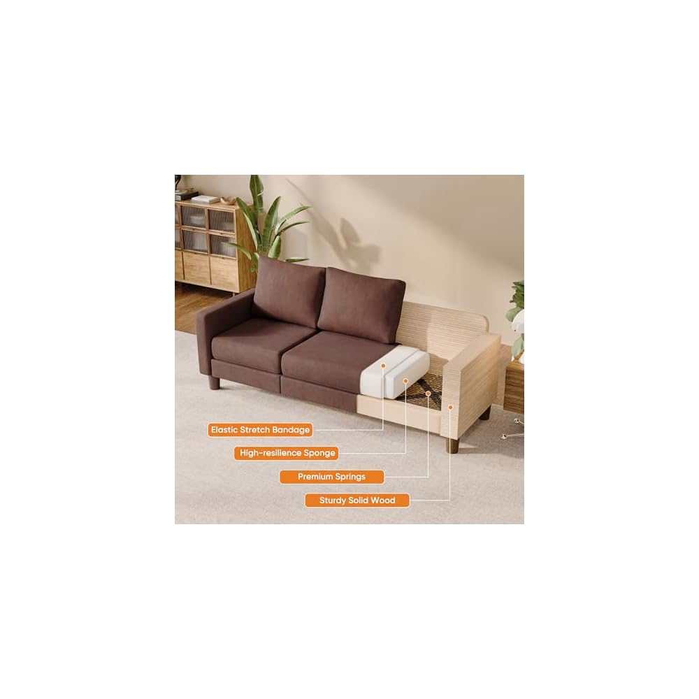 L Shape Sectional Sofa Couch, 3 Seat Convertible Sofa with Movable Ottoman and Side Storage Pockage, Modern Couches for Living Room & Apartment (Linen, Brown)