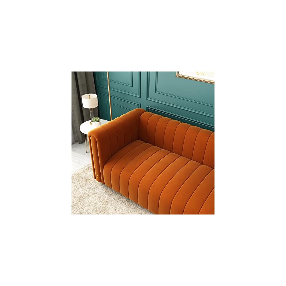 Tufted Couch Chesterfield Velvet Sofa Upholstered 81" W 3-Seater Comfy Sofa for Living Room, Bedroom, Office, Apartment (Orange)