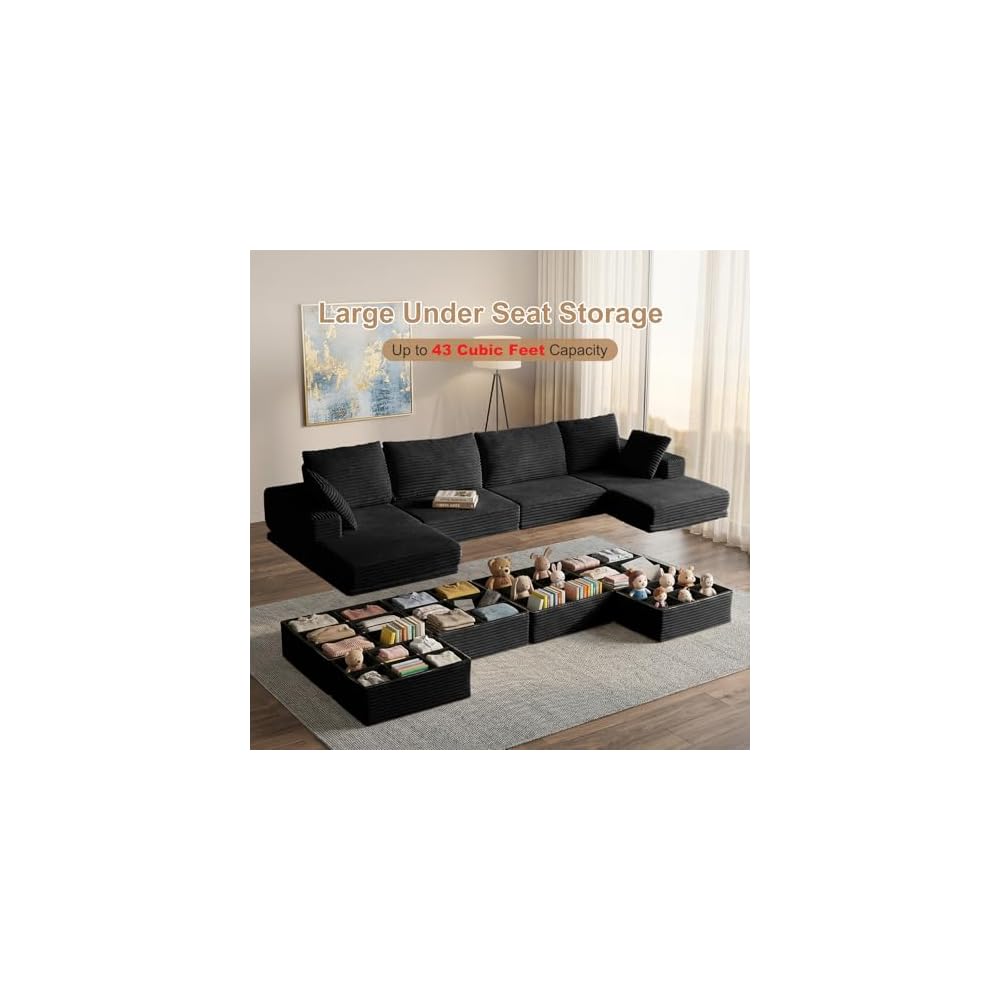 142'' Modular Sectional Sofa, Deep Seat Boneless Couch with Storage