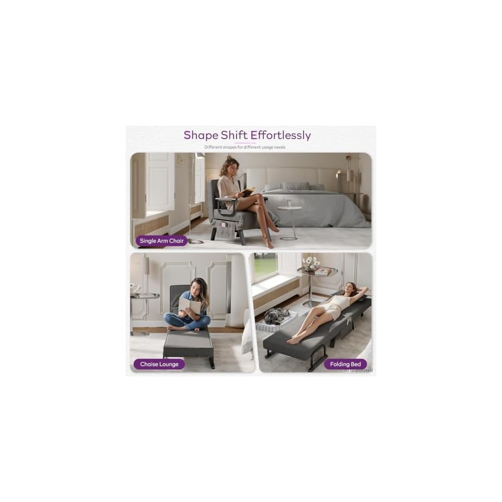 Sleep Chair, Folding Sleeper Chairs for Adults (Dark Grey)