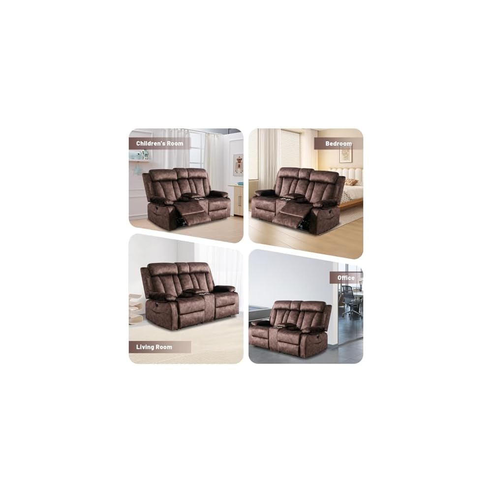 Power Reclining Loveseat with Console, Loveseat Recliner Sofa with Massage & Heat, Perfect Electric Couch for Living Room (Brown)