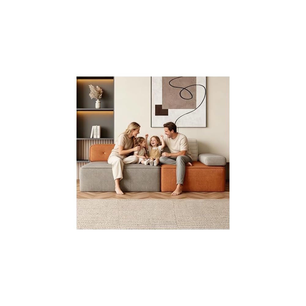 80" Modular 3-Tone Couch, 3-Seater Sofa with Detachable Backrest