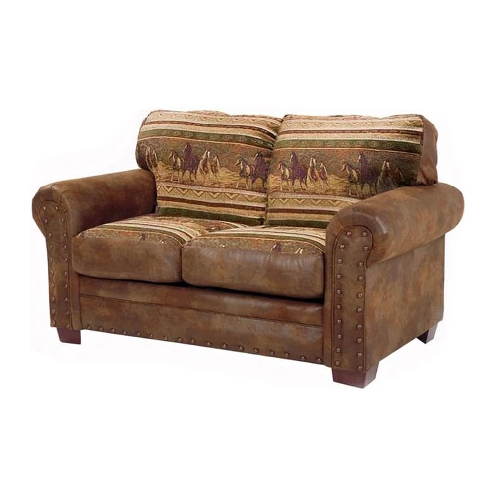 Microfiber Wild Horses Loveseat in Brown