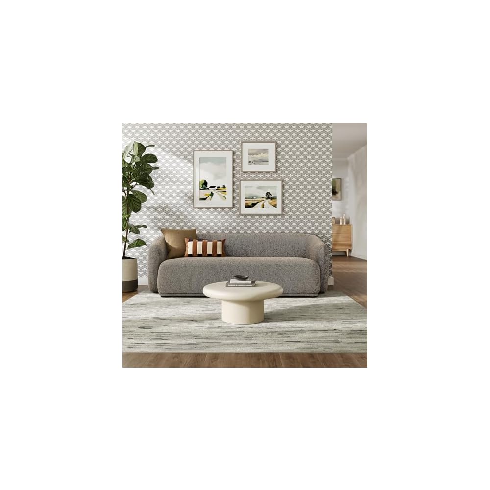 Monica 88 Inch Boucle Sofa in Earth – Comfortable Low Profile 3 Seater Fabric Couch for Living Room, Bedroom, Or Apartment