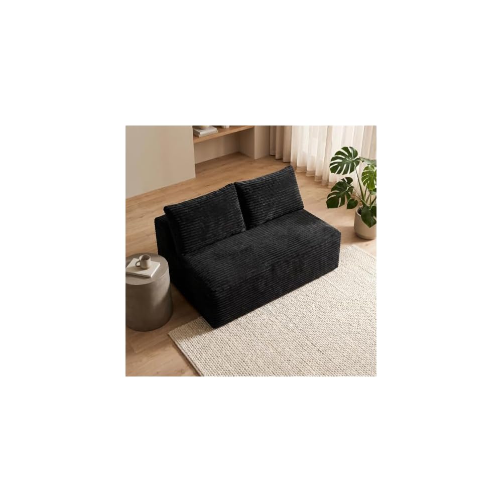 57" Black Small Armless Loveseat Sofa, 2 Seater Cloud Couches