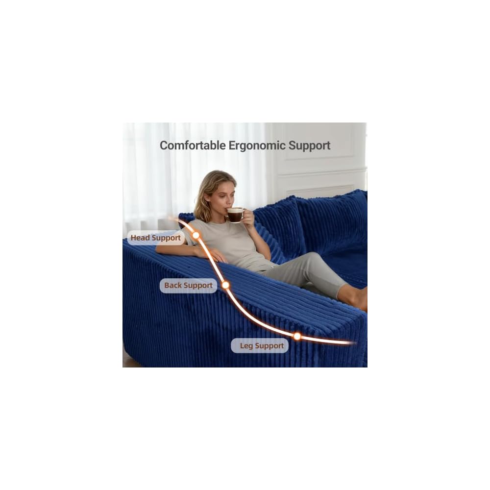 128" Modular U Shaped Sectional Couch, Deep Seat Bonless Couches for Living Room, Modern Couch with 6 Pillows, No Assembly Required, Blue