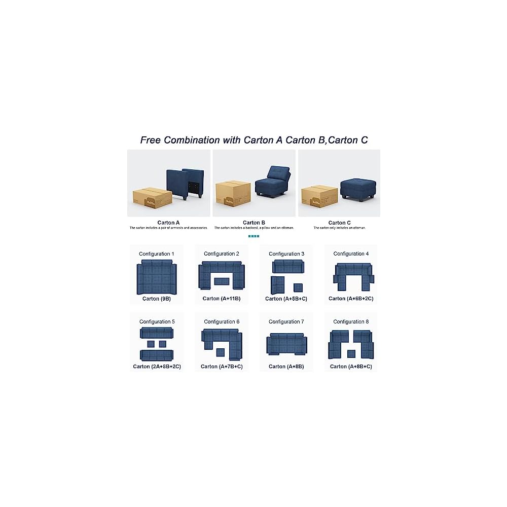 Armrest Module for Modular Sectional Sofa Couch Side Armrest for Sectional Modular Sofa Fabric Blue