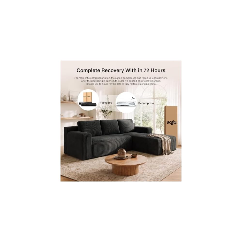 101'' L Shaped Boneless Couch, Modular Sectional Sofa Cloud Couch for Living Room, Washable Cover, Corner Couch for Small Home, Black, Left