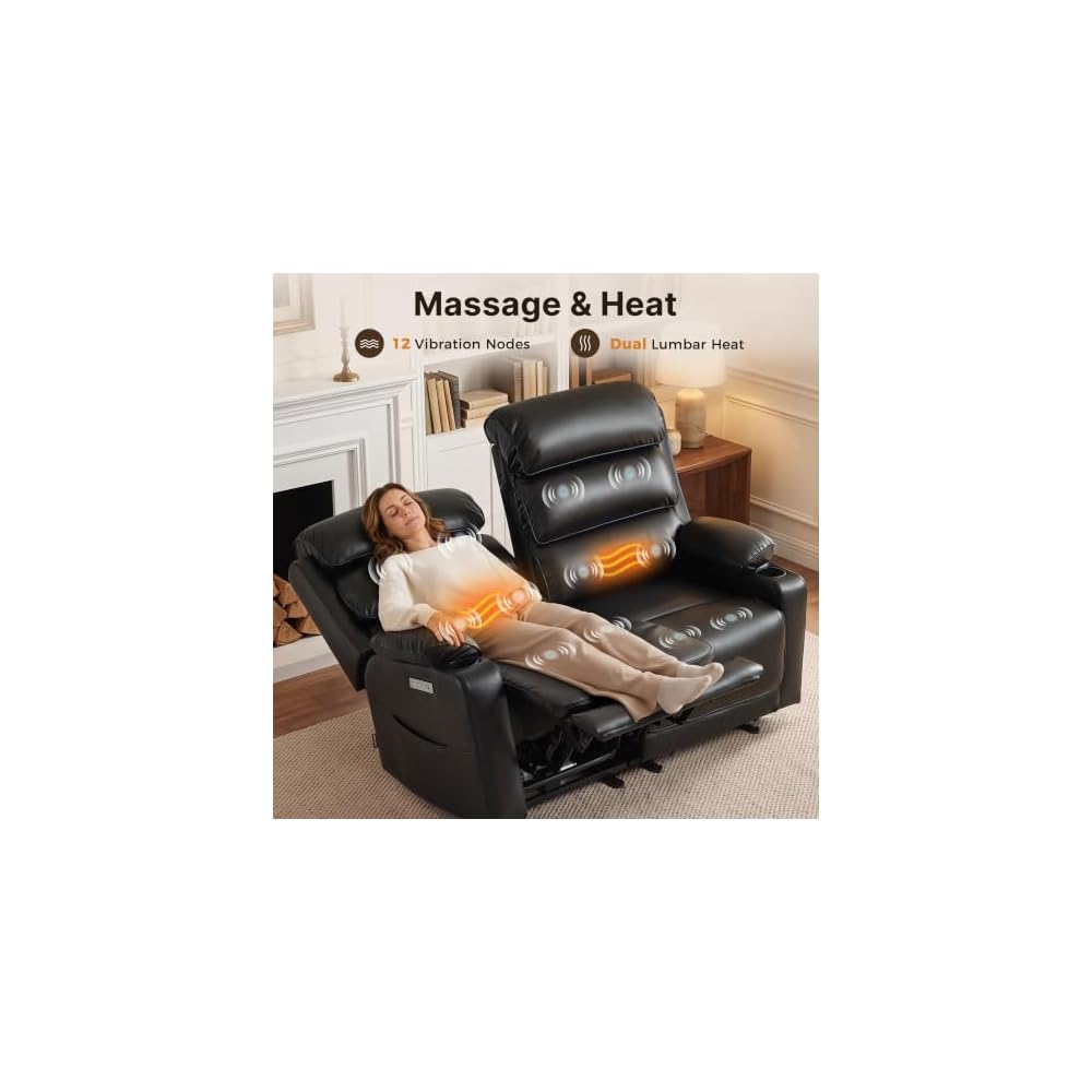 64 in Oversized Reclining Loveseat with Heat & Massage 6711 (Black)