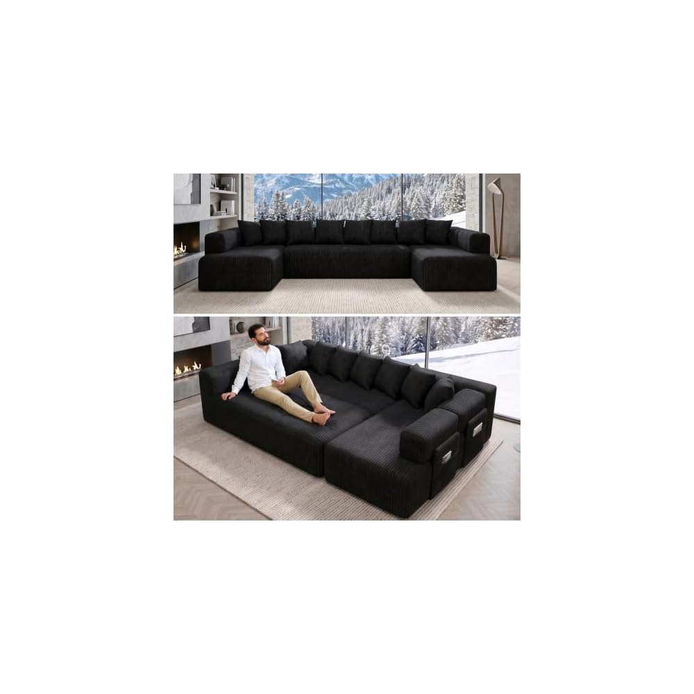 146.5" U‑Shaped Modular Boneless Cloud Sectional Sofa for Living Room