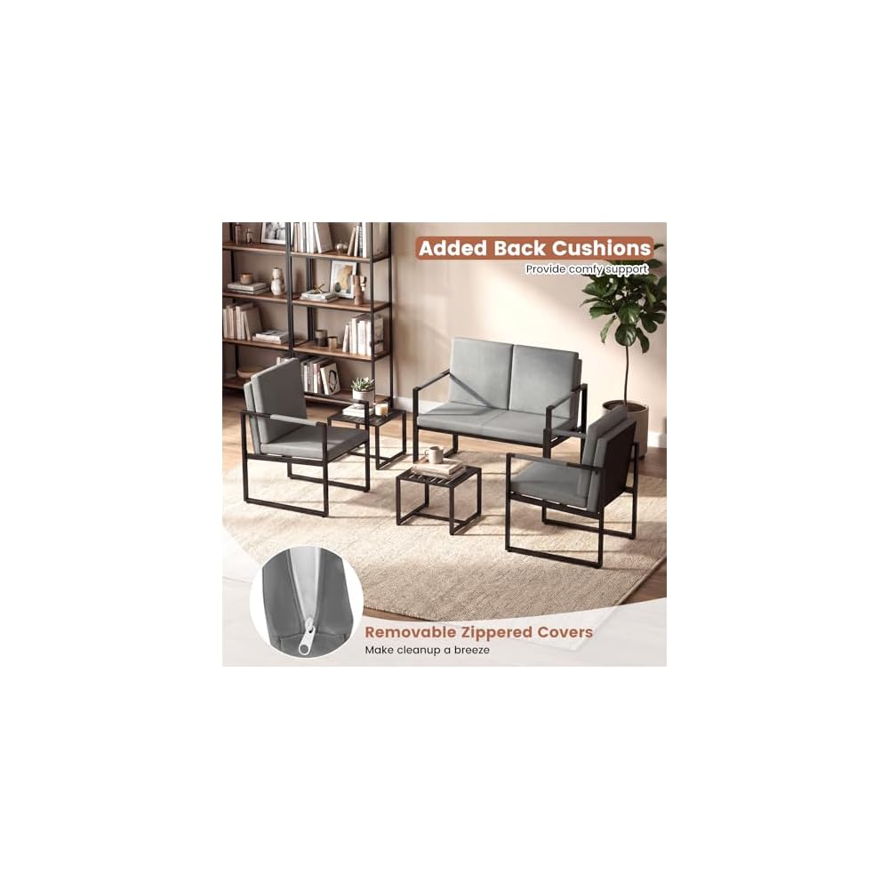 Modern Loveseat Sofa, 2-Seater Sofa with Solid Metal Frame & Removable Back Cushions, Spacious Seat & Supportive Armrests, Indoor Couch for Living Room, Bedroom, Office (Gray)