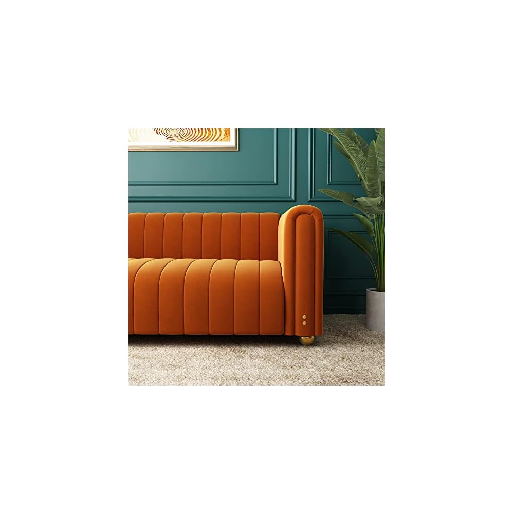Tufted Couch Chesterfield Velvet Sofa Upholstered 81" W 3-Seater Comfy Sofa for Living Room, Bedroom, Office, Apartment (Orange)