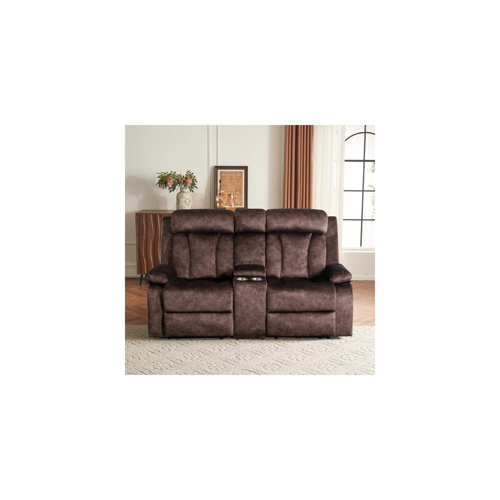 Power Reclining Loveseat with Console, Loveseat Recliner Sofa with Massage & Heat, Perfect Electric Couch for Living Room (Brown)