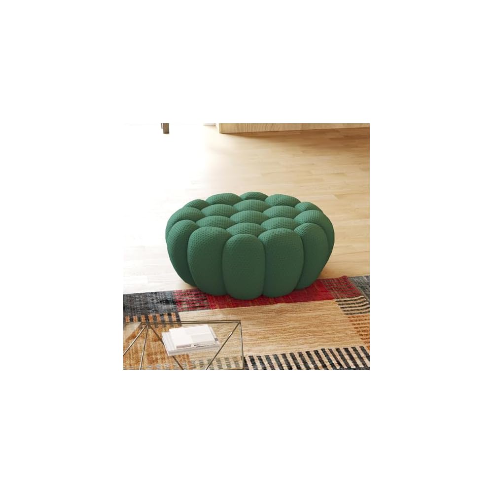 Modern Comfy Ottoman, 41.24'' Bubble Footstool, Upholstered Mesh Fabric Bubble Couch Sofa, 3D Honeycomb Shape Ottoman for Living Room, Office, Apartment, Small Space (Green)