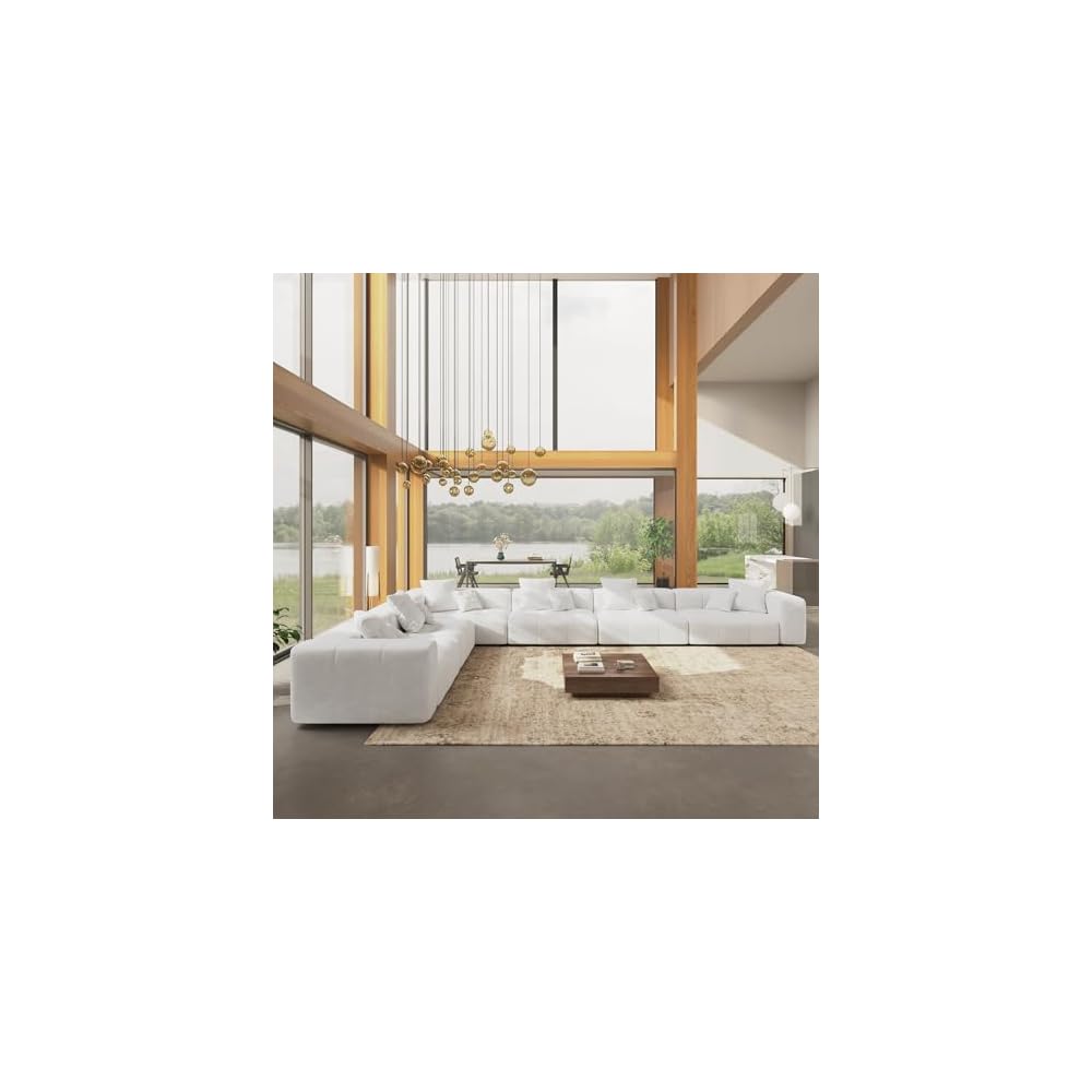 Oversized Sectional Couches for Living Room,183" V Shaped Couch, 6-Seater Cloud Modular Sectional Sofa, Linen Deep Seat Cloud Couches for Living Room,White