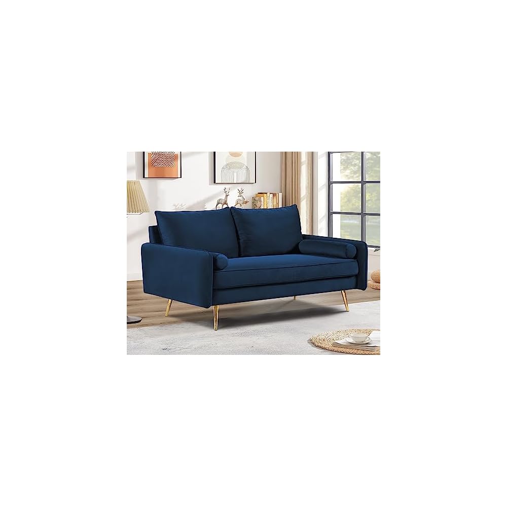 Kent Modern Loveseat, European Style Velvet Living Room Furniture with Tapered Legs, Vintage Flair, and Sleek Design, Love Seat, Dark Blue