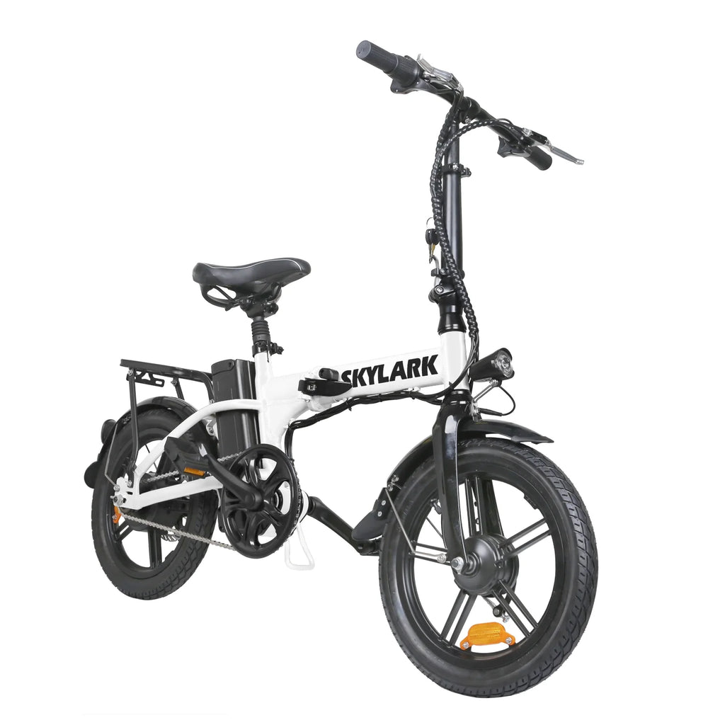 Nakto 16in SKYLARK White Folding City Electric Bicycle/Bike for Men & Women 350w Motor 36V 10Ah Long Lasting Lithium-Ion Battery