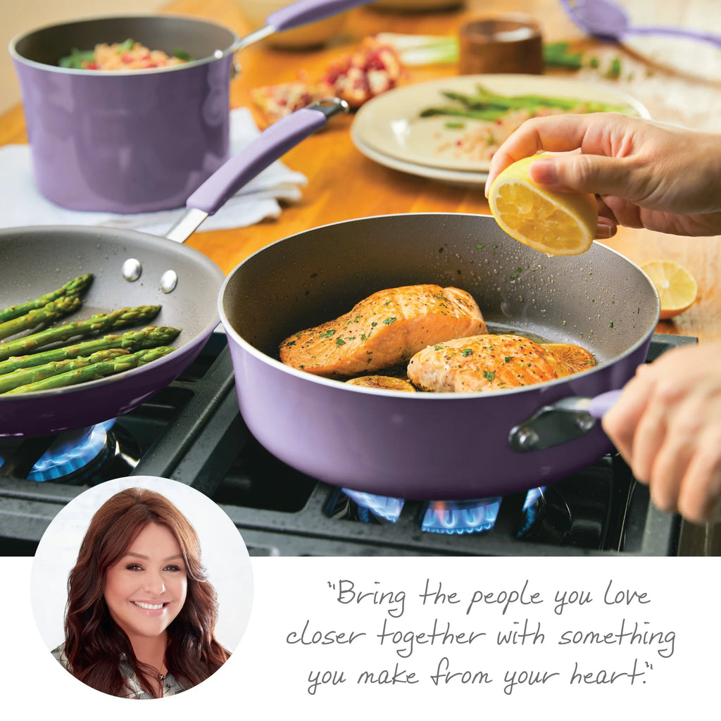 Rachael Ray Cucina 12pc Hard Porcelain Enamel Nonstick Cookware Pots and Pans Set, Lavender Purple