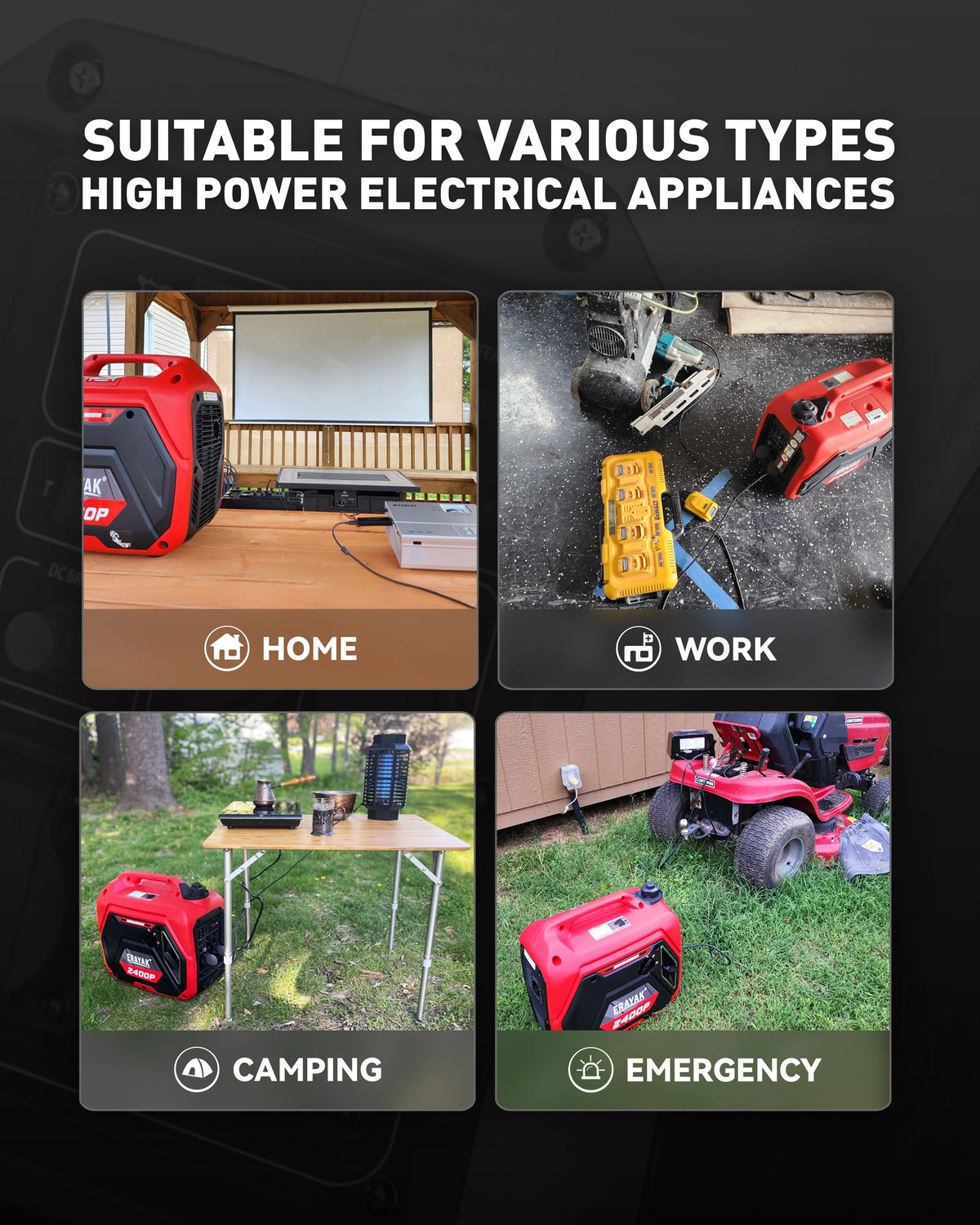 Erayak Portable Inverter Generator 2400W, Super Quiet, For RV, Camping & Home Backup Fuel Gasoline