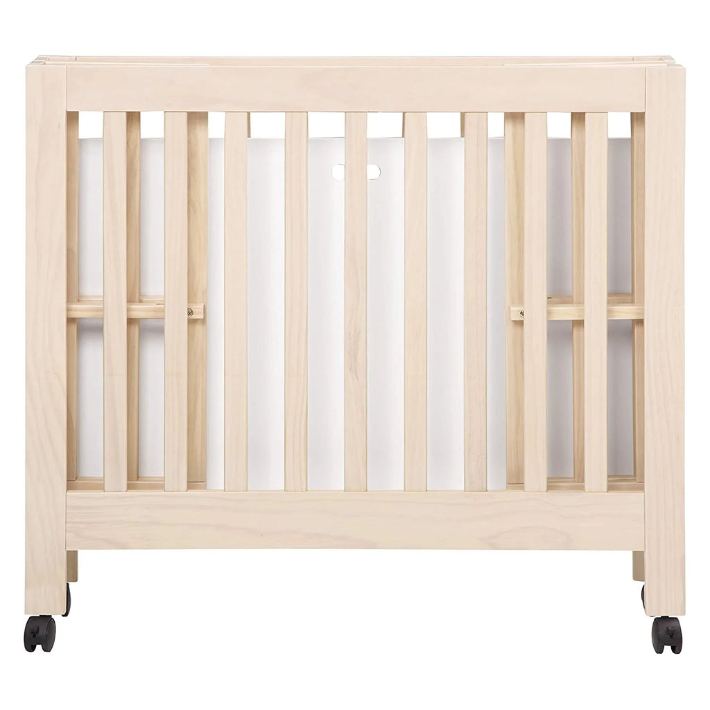 Babyletto Origami Mini Portable Crib Folding with Wheels in Honey, 2 Adjustable Mattress Positions, Greenguard Gold Certified
