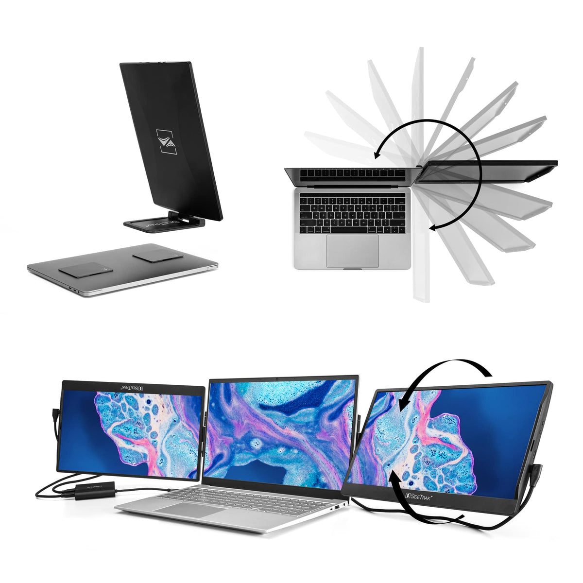 SideTrak Swivel 12.5 Triple Portable Monitor for Laptop with Powered USB C Hub | Attachable FHD IPS Rotating Three Screen Laptop | Compatible with Windows | Powered by USB-C Hub
