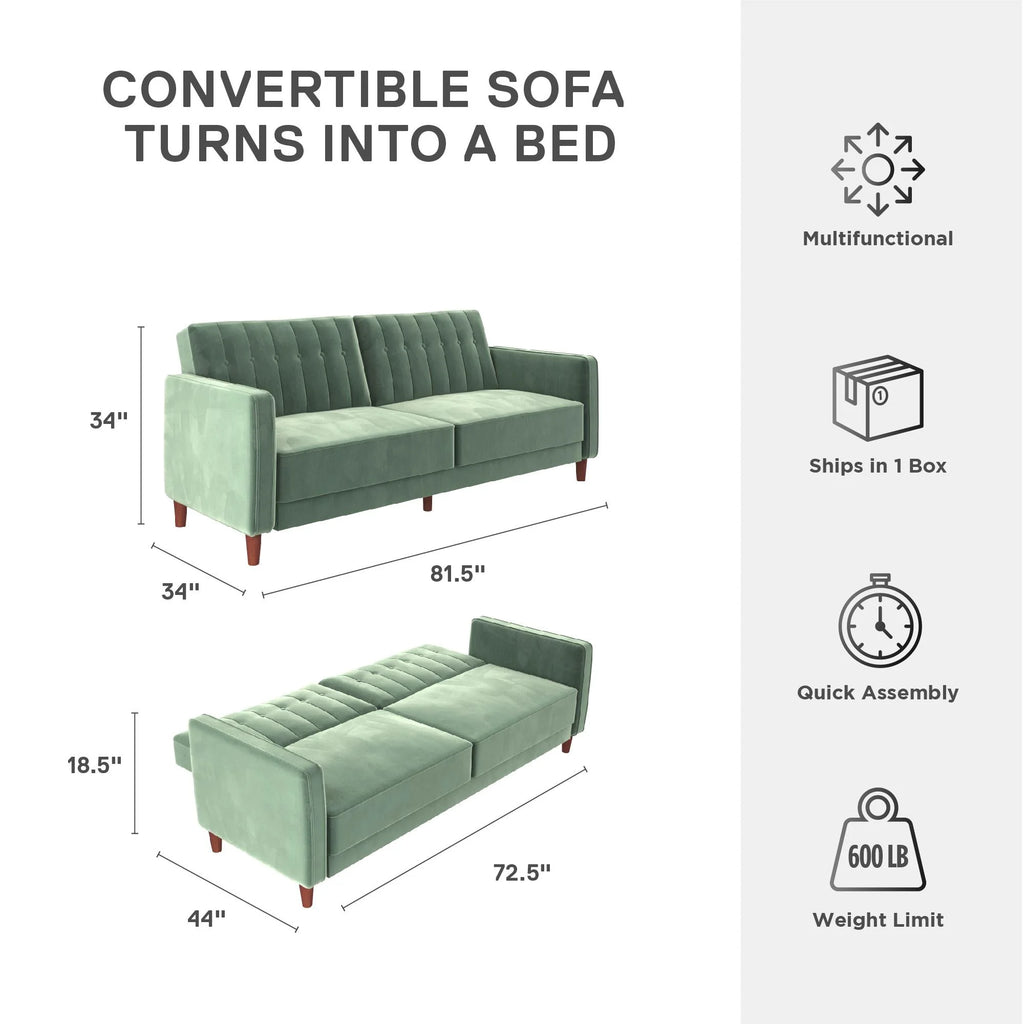 DHP Pin Tufted Transitional Futon, Light Green Velvet