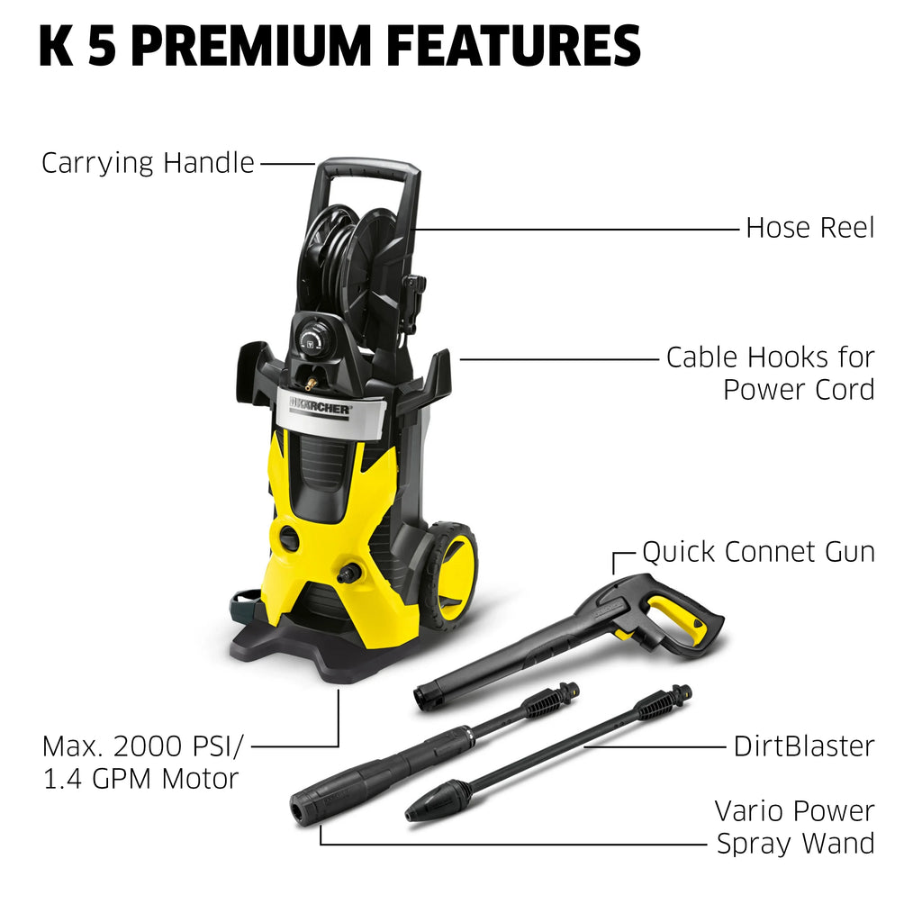 Karcher K5 Premium Pressure Washer with Hose Reel, 2000 PSI, 1.45 GPM
