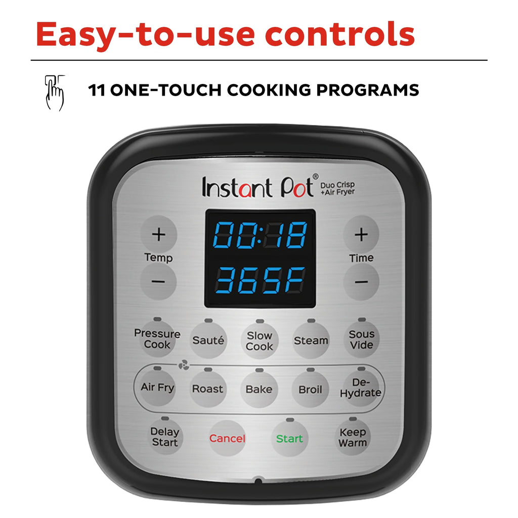 Instant Pot Duo Crisp 11-in-1 Air Fryer and Electric Pressure Cooker Combo with Multicooker Lids that Air Fries, Steams, Slow Cooks, Sautés, Dehydrates and More, Free App With 1900 Recipes, 8 Quart